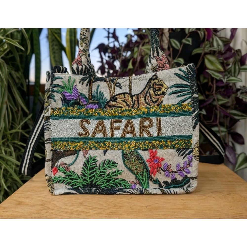 America & Beyond Beaded SAFARI Purse Handbag Crossbody Detachable strap